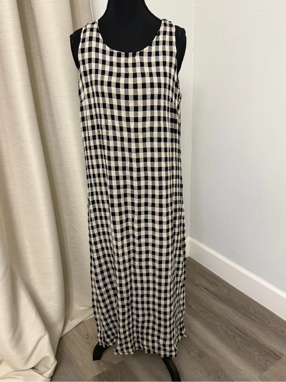 Vintage Black and Ivory Gingham Sleeveless Maxi Summer Dress